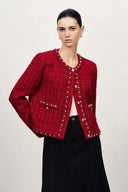 Seraphina Pearl Beaded Trims Boxy Jacket in French Tweed