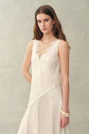 Azaria Boho Lace Panel Embroidery V Neck Sleeveless Dress in Tencel Linen