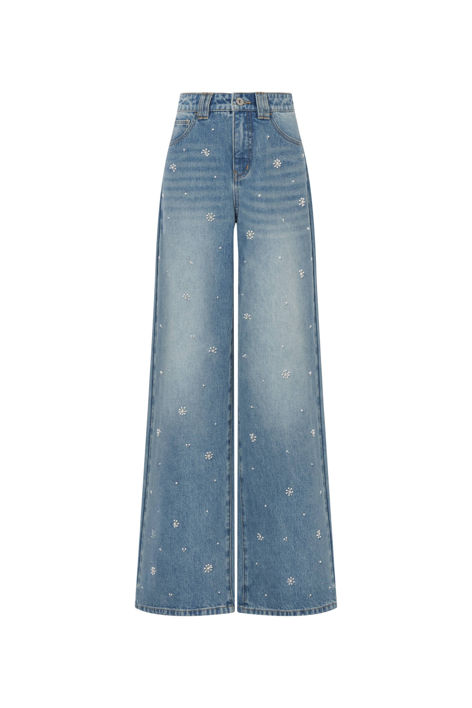 Nico Hand Sewn Embellished Jeans in Lightweight Washed Denim