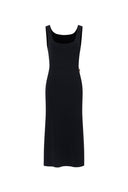 Hera Black Wide Sleeveless Strap Dress in Stretch Yarn Knit