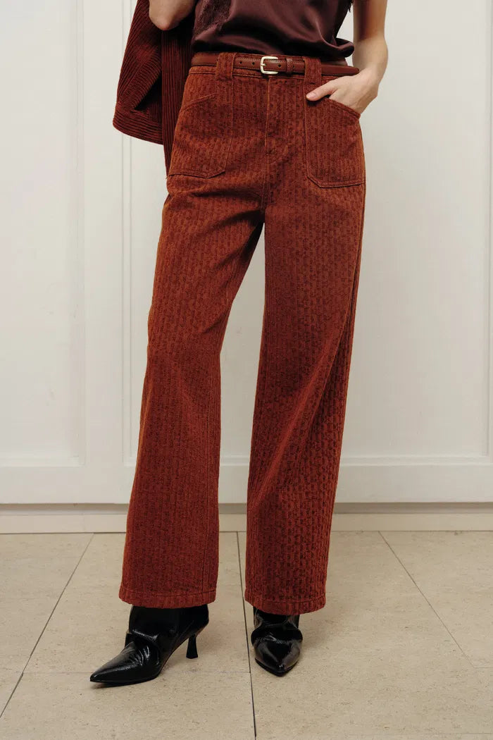 Kyra Geometric Texture Straight Leg Jeans in Jacquard Denim