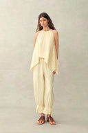 Hazel Lace Panel Halterneck Sleeveless Top in Silk Cotton Blend