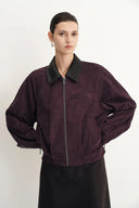 Bass Burgunder Bomberjacke aus zweifarbigem Kunstwildleder