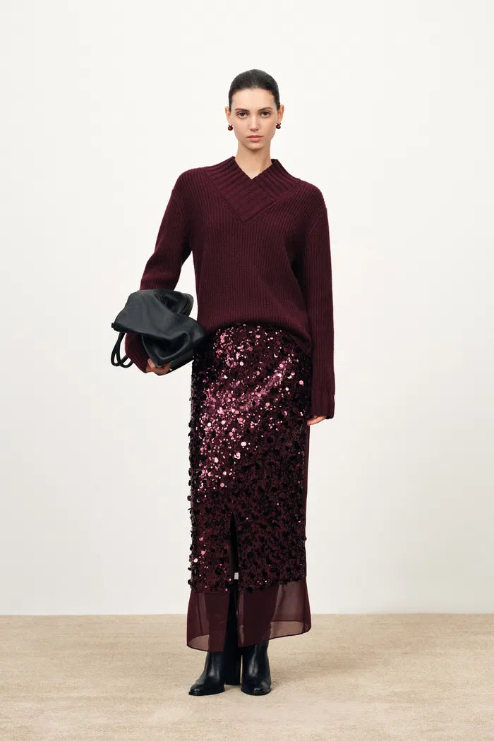 Elodie Hand-Applied Sequin Mesh Midi Skirt in Full Sequin