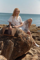 Margaret Contrast Paisley Embroidery Short Dress in Cotton Poplin