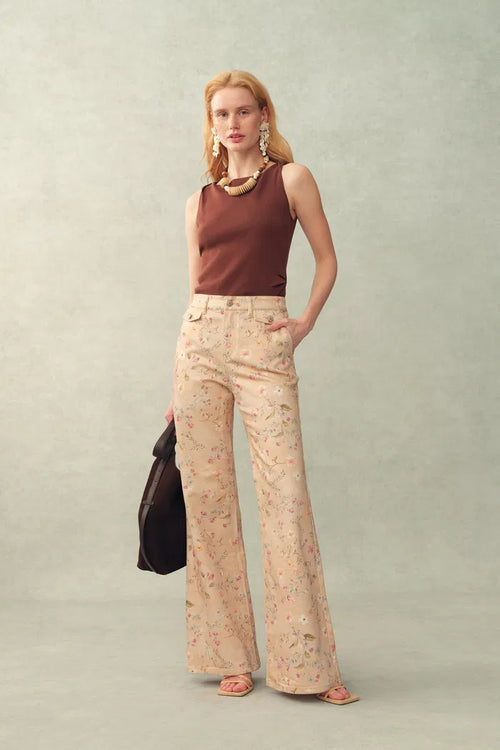 Alma Floral Flare Jeans in Micro Stretch Denim
