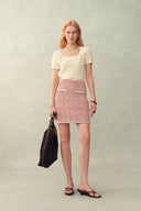 April kurz karierter Rock mit Wellenmuster aus Baumwollmischung mit Effektgarn