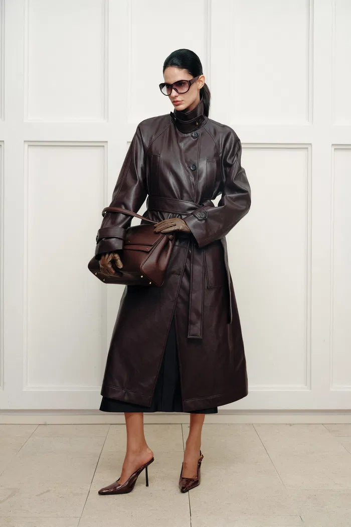 Grecale Vintage Burgundy Long Coat in Faux leather