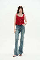 Ruby Red Handmade Silky Ribbon Tweed Vest