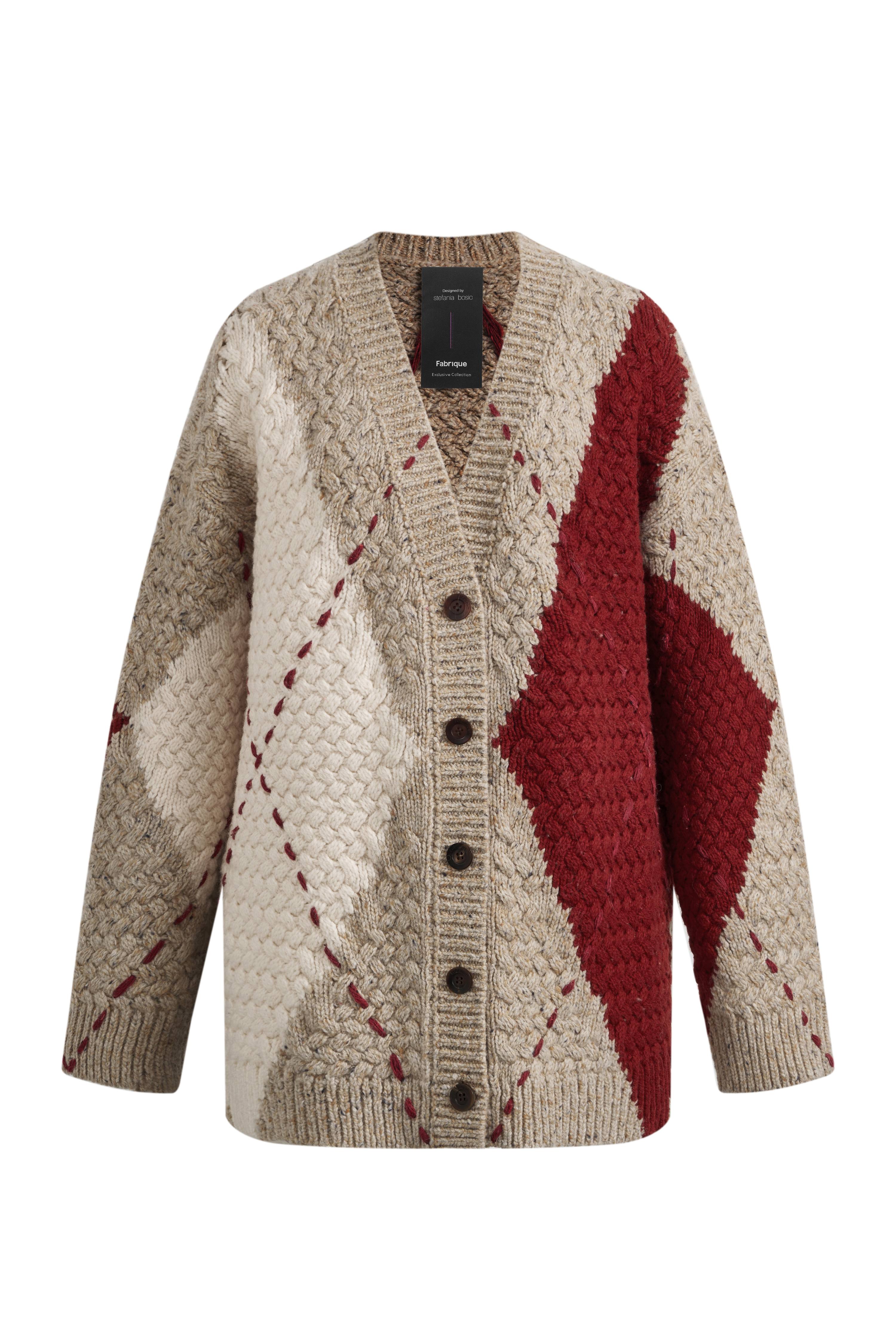 Mirna Oversized Argyle Cardigan in Merino Wool – fbrq.com