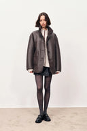 Lene Reversible Faux Fur and Leather Jacket in Merino Wool Teddy