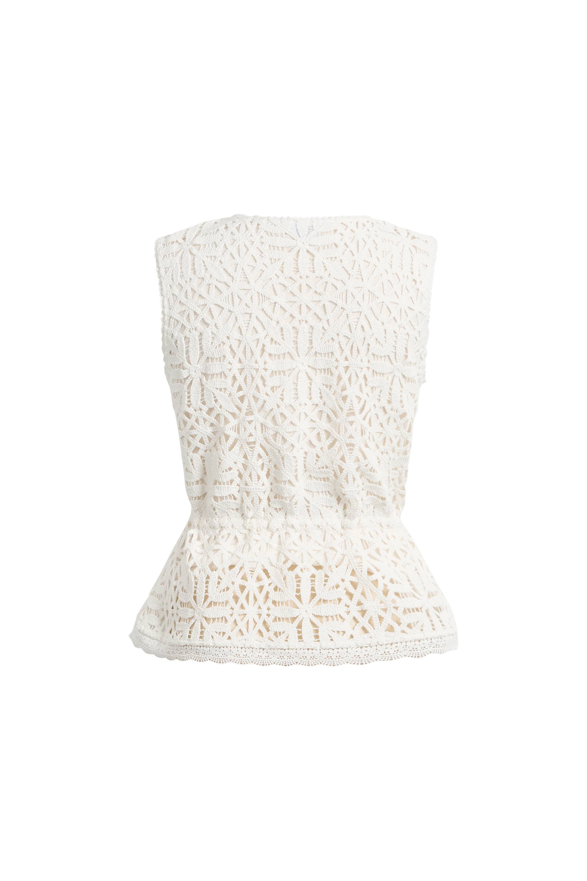 トップス ZANONE White cotton skipper knit Zane Open Knit Drawstring Top in Cotton – fbrq.com