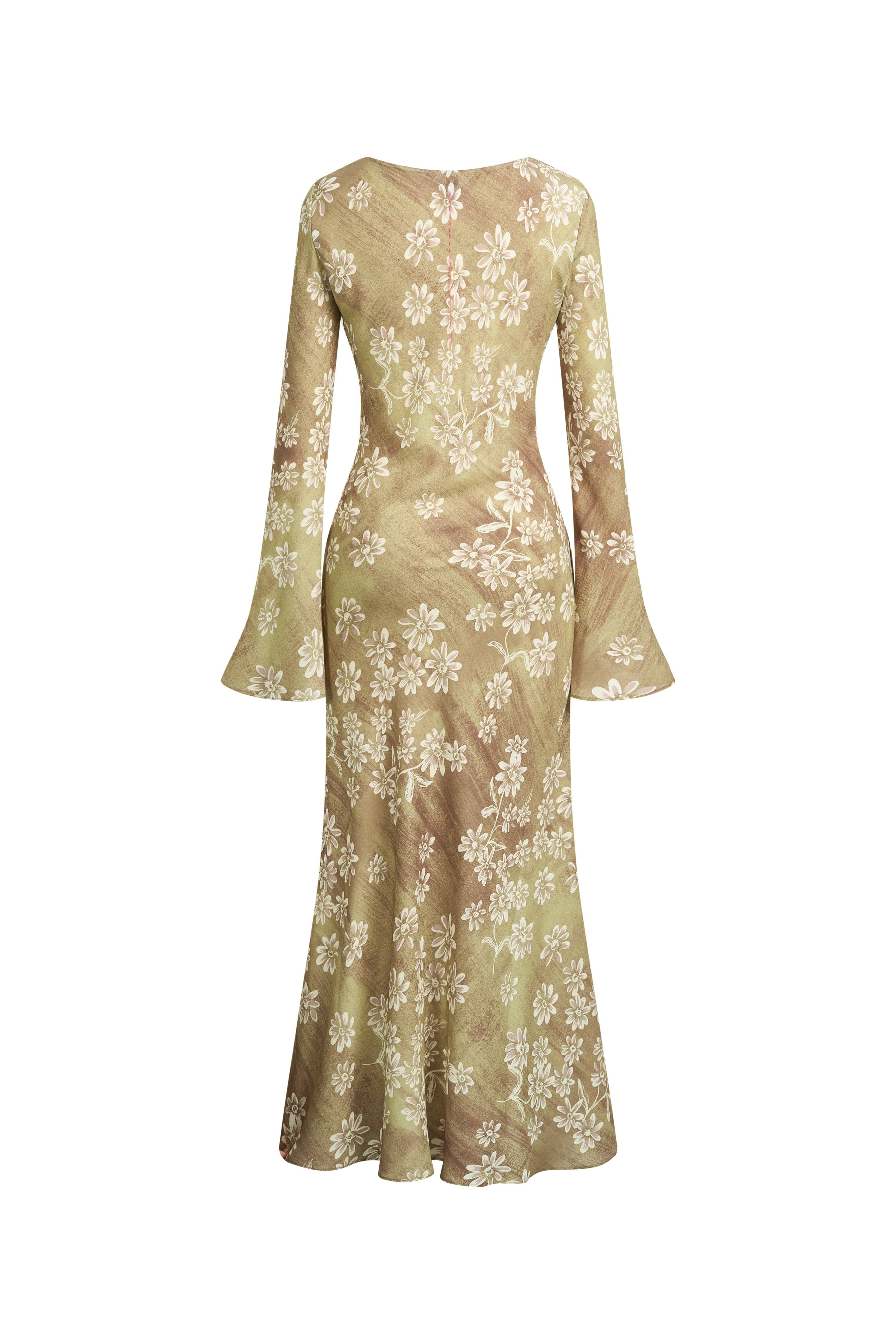 Iris Handpainted Floral Long Sleeve Dress in Viscose –