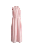 Alice Pink Hand Flora Sleeveless Dress in Acetate-Linen Blend