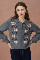 Fika Bloemen Gebreid Polo Shirt in Merino Wol Gebreid