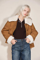 Flora Contrast Lapel Cotton Coat in Matte Faux Leather