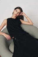 Conjunto de top sin mangas asimétrico drapeado y falda Florence en mezcla de algodón y modal tejido