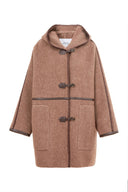 Paletot Inspired Overlock Stitch Hooded Coat in Merino Wool-Camel Hair