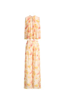 Charlotte handbemaltes florales Neckholder-Blusenset mit Hose aus Seiden-Doppelkrepp
