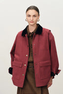 Georgia Corduroy Collar Quilted Jacket in Cotton Twill