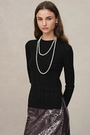 Cara Side Slit Long Sleeve Fitted Top in Merino Wool Yang Yarn Knit