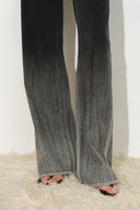 Jeans de pierna ancha Elara Ombré con pedrería en denim de algodón