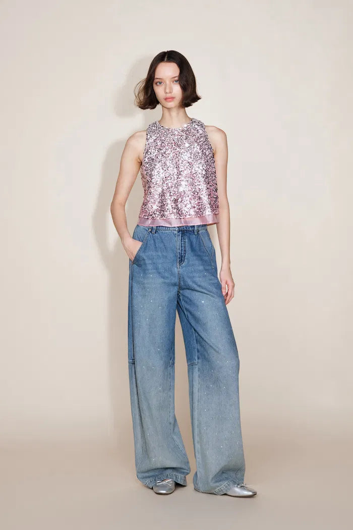 Eleanor Ombre Sleeveless Vest Top in Full Sequin Embroidery