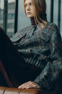 Montnkar Plaid Leather Panel Bomber Jacket in Wool