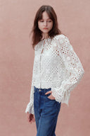 Quinn Handcrafted Button Loops Cut Out Crochet Cardigan in Cotton