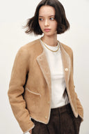 Glynnis Reversible Boxy Cropped Jacket in 100% Wool Pile