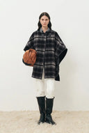 Josiane Plaid Double Faced Cape Coat in Wool Blend