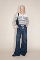 Jeans de pierna recta con cordón Olive en denim a rayas