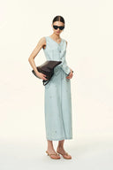 Jean Handwork Bead Denim Vest Top in Cotton Denim
