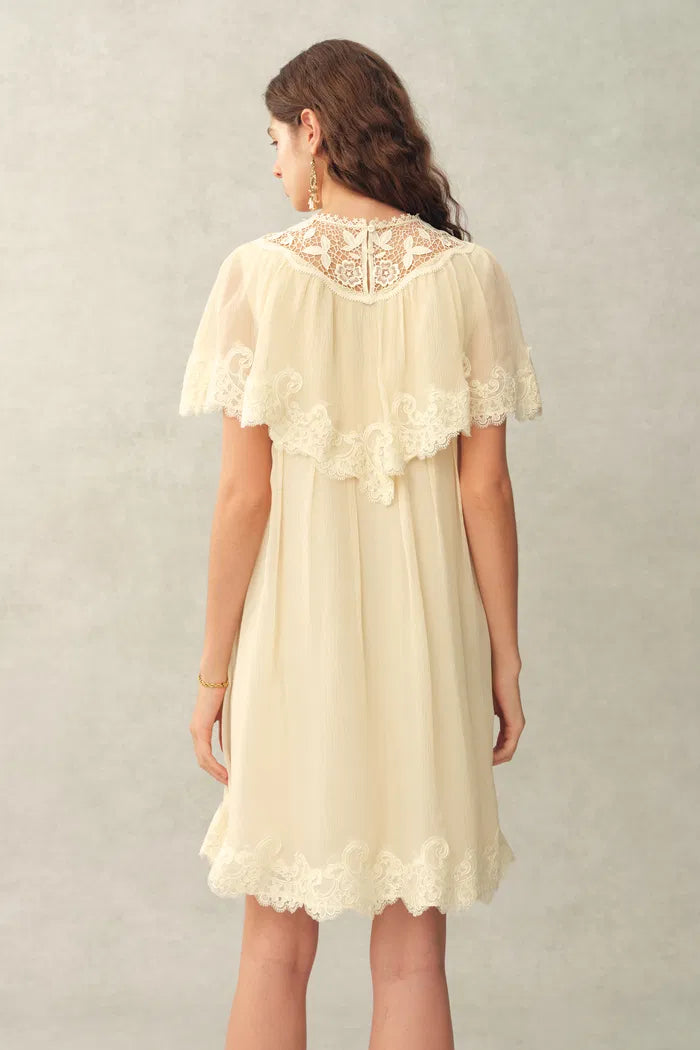 embroidered dress short sleeve Off-White Embroidered Carmina Floral Short Sleeve Mini Dress FARM Rio
