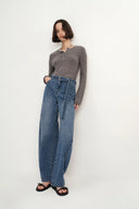 Jean dégradé texturé ceinturé Skylar en denim jacquard coton