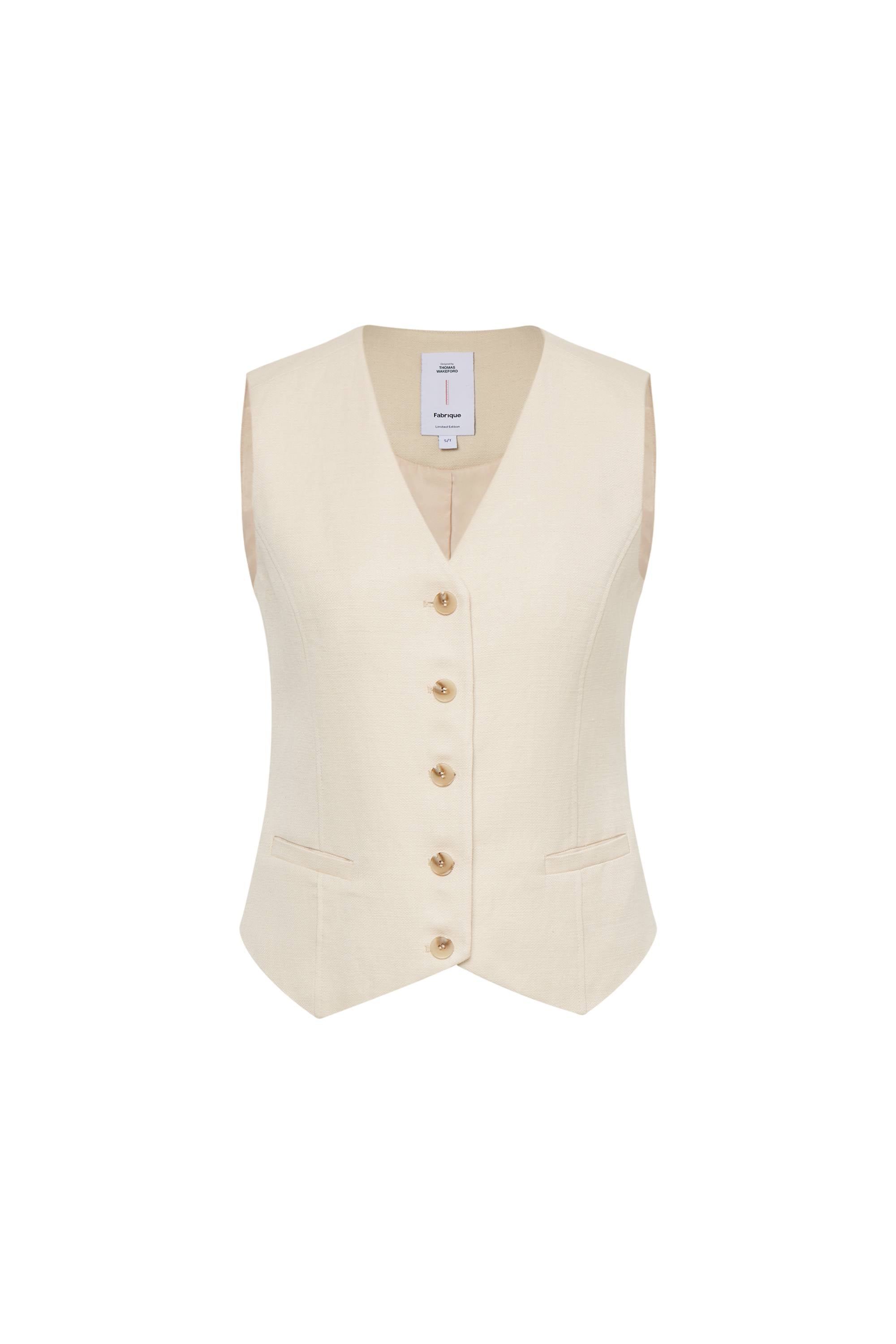 Eaphi linen like belt vest 完売品 beige Evelyn Adjustable Back Belt Vest in Silk Linen – fbrq.com