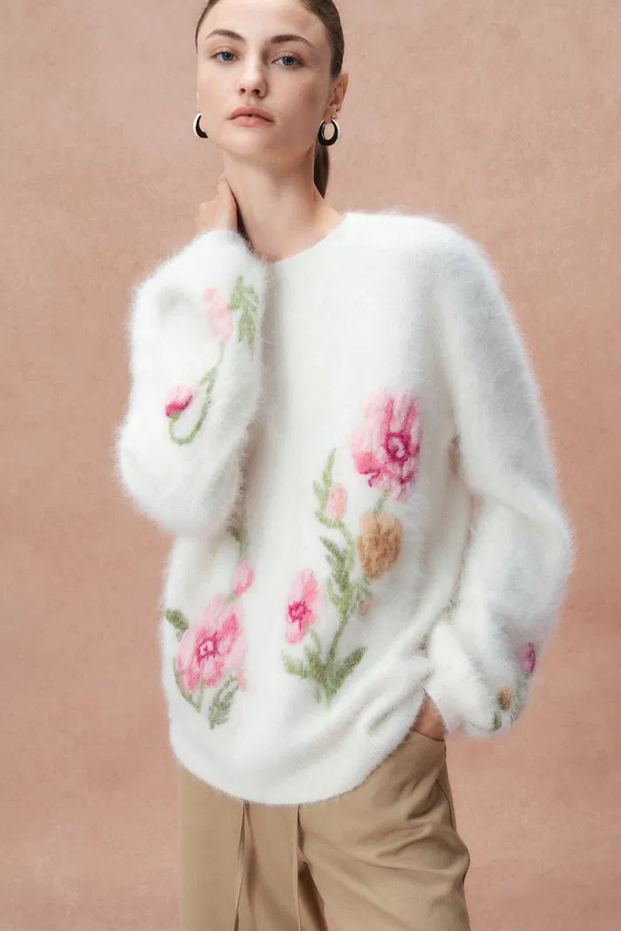 Rhoeadine 3D Jacquard Embroidered Sweater in Alpaca Wool