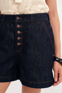 Perla Crocheted Pocket Shorts in Raw Denim