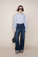 Brenda Folded Hem Wide Leg Jeans in Selvedge Denim