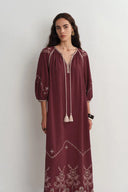 Antonia European Inspired Openwork Embroidery Maxi Dress in Linen Viscose Blend