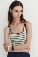 Liz Square Neck Body Con Sleeveless Tank Top in High-Stretch Ribbed Knit