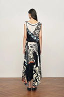 Calista Scarf Panel Draped Sleeveless Dress in Viscose