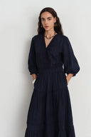 Elli Embroidery Puff Sleeve Blouse Top and Maxi Skirt Matching Set in Cotton