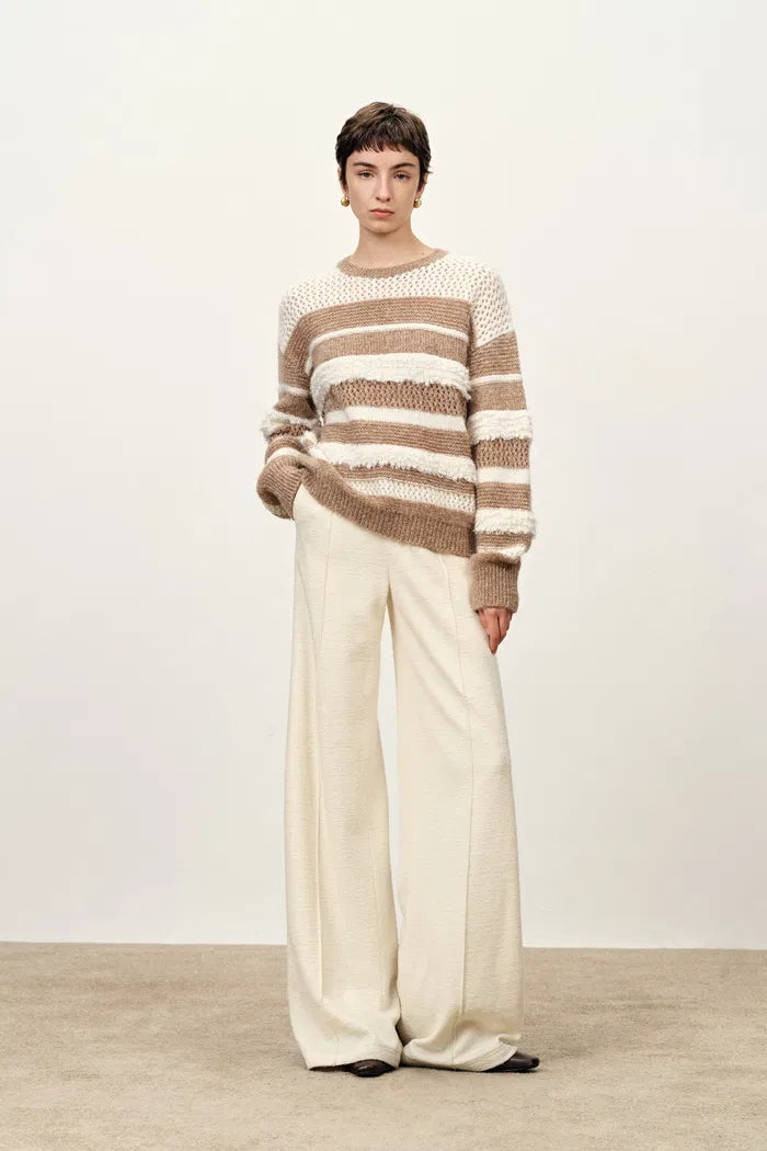 Megan Multi Texture Striped Sweater in Merino Mohair Wool Knit