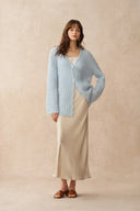 Aki Scalloped Neckline Sheer Cardigan in Lightweight Cable Mohair Knit