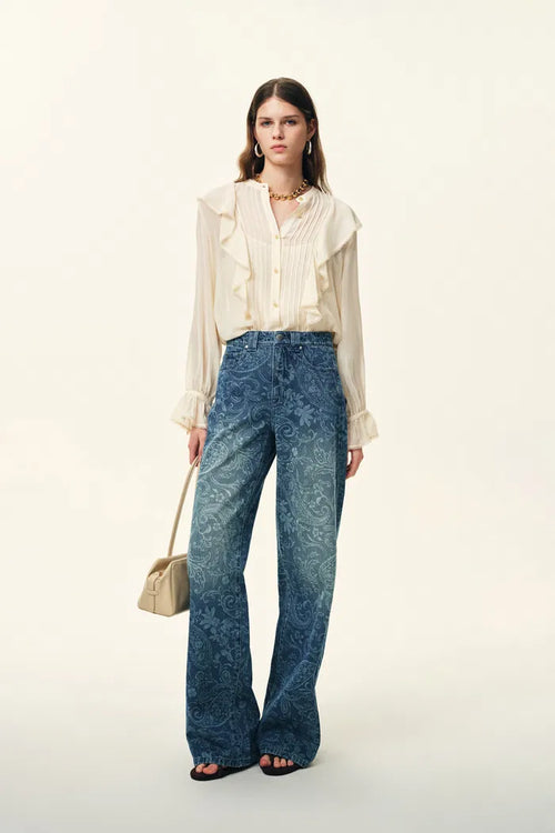 Kelly Paisley Embossed Faded Jeans in Cotton Denim
