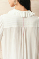 Charlotte Shimmer Ruched Ruffle Blouse