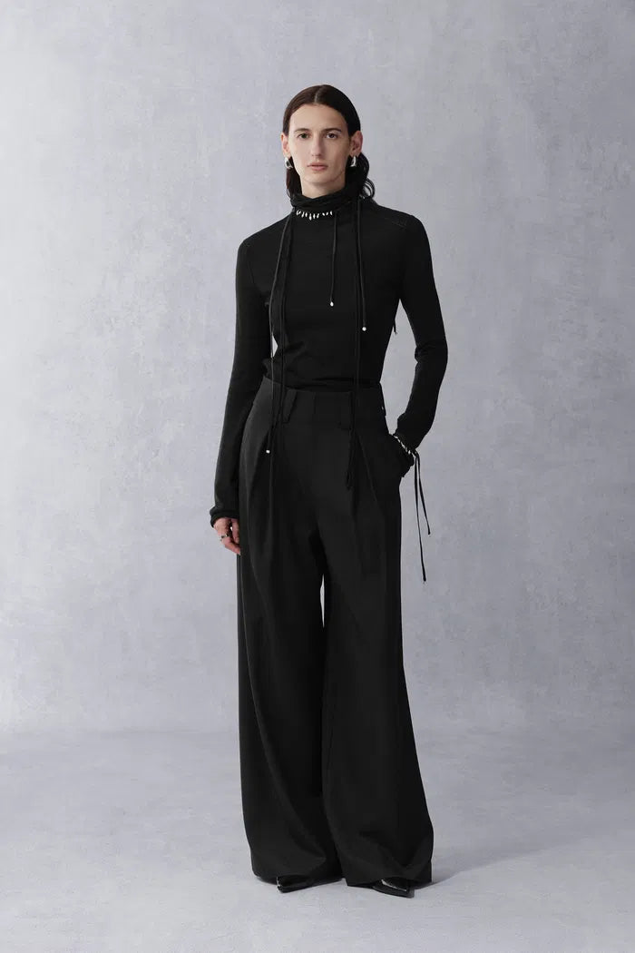 Galatee Drawstring Gathered Collar Sweater in Merino Wool