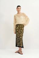 Jupe midi Wind en maille jacquard botanique