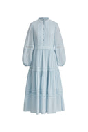Eloise Cutwork Embroidery Long Puff Sleeve Dress in Fine-Pleated Viscose Blend XS/P Eloise Cutwork Embroidery Long Puff Sleeve Dress in Fine-Pleated Viscose Blend XS/P